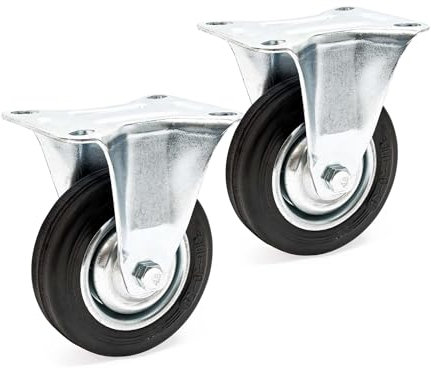 Wiltec Kit de 2 Roulettes fixes – Ø 100 mm – Capacité de charge 70 kg – Roue en caoutchouc avec Plaque de montage et Jante métallique – Dispositif de transport, usage sans traces