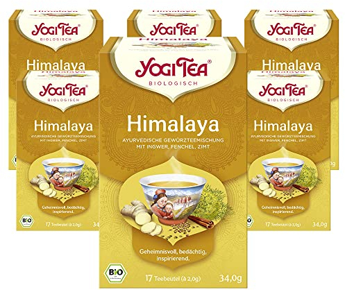 Yogi Tea - Himalaya, Ayurvedischer Bio Gewürztee von Natur aus koffeinfrei, Mischung aus Ingwer, Fenchel und Zimt, Yogi Tee 6er Pack, 6x17 Beutel (102 Teebeutel insgesamt), Ideal als Geschenk