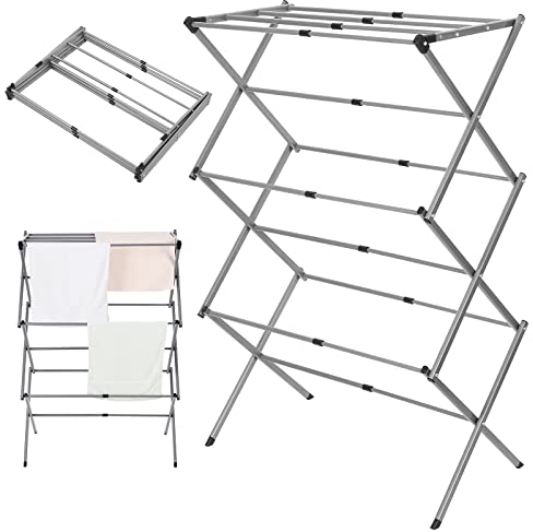 Rainberg 3-Tier Extendable Clothes Airer, Foldable Laundry Rack for Air Drying Clothing, Suitable For Indoors & Outdoors, Space Saving Washing Line, Expands 40-73cm Wide.