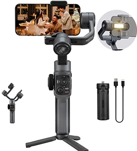 Zhiyun Smooth 5S Smartphone Gimbal Stabilisator Handheld 3-Achsen mit LED-Fülllichtgriff Stativ, kompatibel mit iPhone 13 Pro Max 12 11Android mit Zeitraffer zur Verfolgung von Gesichtsobjekten