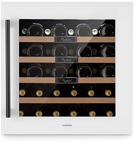 Klarstein Cantinetta Vino Refrigerata a Zona Singola per Interno/Esterni, Frigo Bar, Cantina Vino con Vetrina, Mini Frigo con Protezione UV, Frigorifero Piccolo Touch Control 5-20°C, 92L 36 Bottiglie