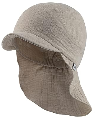 Sterntaler Schirmmütze mit Nackenschutzschutz uni aus Bio -Baumwolle - Unisex Schirmmütze schützt den Kopf vor der Sonne - Sonnenkappe Kinder UV 50+ mit Bindeband - beige, 51