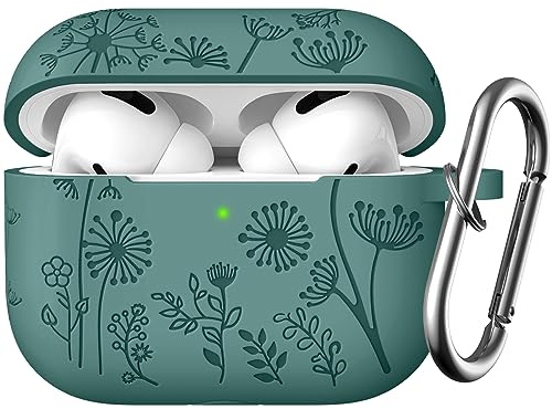 Easuny Blommigt graverat fodral kompatibelt med AirPods Pro 2 fodral 2022, mjukt silikonfodral för Apple AirPods Pro 2:a/1:a generationen, stöttåligt fodral med karbinhake [främre LED synlig], furu