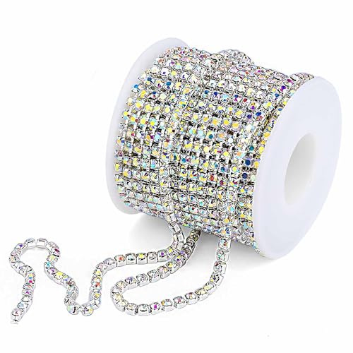 10M Strasssteine Klaue Kette, Strasssteine Band, Strassband, Strass Ketten Rolle, Kristall Rhinestones Diamant Kette, Glitzerband für Schmuck, Strass Borte Band für Schmuck Machen Nähen Handwerk