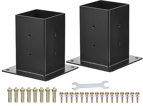 QUARKZMAN 4x4 Poste Base 2uds, Interior Tamaño 3.6 x 3.6 Pulgadas, Negro Polvo Revestido Cubierta Poste Base Poste Soportes con Tornillos para Cubierta Barandilla, Tronco Cabaña Exterior