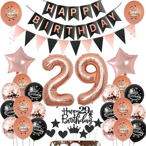 Luftballons 29 Geburtstag deko Frauen Schwarz rosegold ,ballon 29.Geburtstag deko für Frauen,deko 29 Tortendeko 29.geburtstag ,Geburtstagsdeko 29 jahre Frau Dekoration