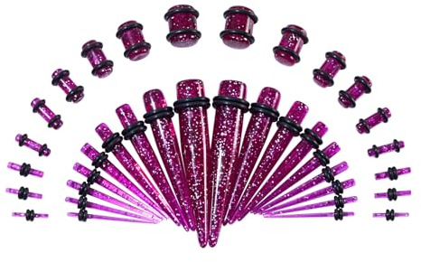 Longbeauty 18 Paare Ohr Dehnstäbe Set Ohr Acryl Dehnung Kit Set Piercing Tapers Knochenstabs Dehnungsset 1,6mm-10mm, Lila Sterne