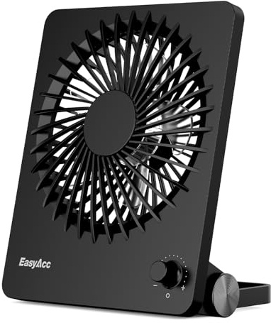 EasyAcc Tischventilator Batterie Tragbarer 3350 Akku Stufenloser Geschwindigkeit Ventilatoren USB Leise Mini Aufladbarem 17 Stunden Drehbare Basis Lüfter für Zuhause Büro Bibliothek Campen Schwarz…