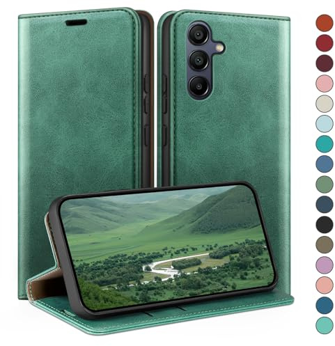 HUOUH für Samsung Galaxy A55 Hülle mit RFID Schutzhülle aus Lederhülle Handyhülle,360 Grad Schutz Case,Kartenfach Leder ständer Handy hülle für Samsung A55 Klapphülle Wallet Cover Hellgrün