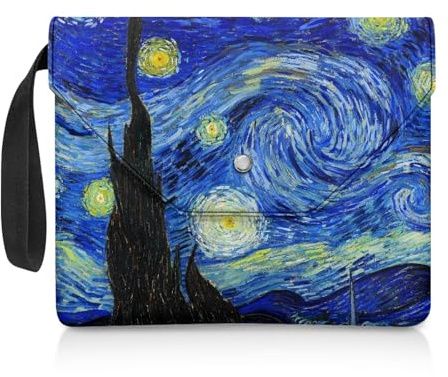 Poceacles Bokomslag med rem bokskyddsärm tvättbart tyg bokväska för bokälskare, tryckknapp och extra ärmficka, 30 x 23,8 cm, The Starry Night Van Gogh