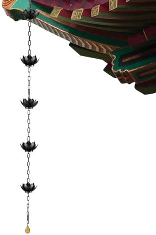 Lottus Regenkette – Kupfer-Lottus-Regenkette, dekorativer und funktionaler Dachrinnen-Fallrohr-Ersatz, Dachrinne, Fallrohrkanal, Heimdekoration, Regenwasserumsteller mit -Blumenbechern