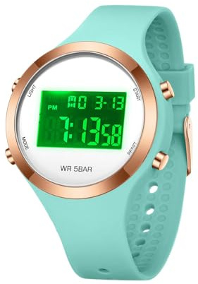 Montre Digitale Femme Ado Fille Sport Etanche Montre Waterproof Montre Bracelet Femme avec Chronomètre Compte à Rebours Alarme Format 12/24 Heures avec Affichage LED Grand
