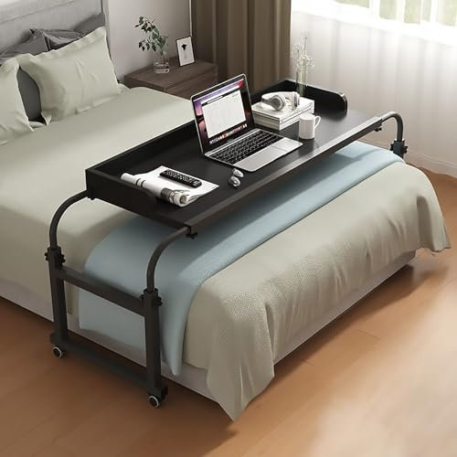Verstellbarer Überbetttisch mit Rollen, mobiler über Bett, King Queen, Laptop zum Essen auf dem Bett, mit verstellbarer Länge und Höhe, Computertisch