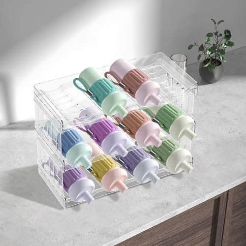 Water Bottle Organiser,Stackable Water Bottle Storage Organizer,Water Bottle Storage Rack for Cupboard/Fridge/Pantry,Each Rack Holds 12 Containers (12 Grids)