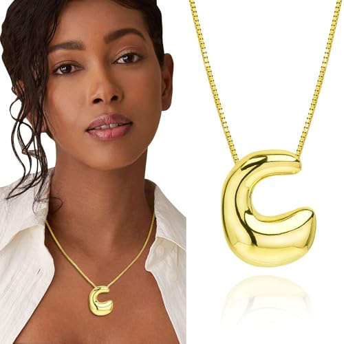 Gold Kette mit Buchstaben Anhänger Damen Frauen, 18 Karat Vergoldet Initialen Halskette Namen Buchstabenkette Hypoallergene Anfangsbuchstaben A-Z Modeschmuck Geschenke (C)