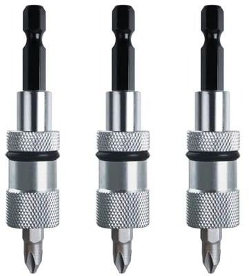 3 stück Trockenbau Bit, Magnetisch Schnellwechsel Bithalter, Bithalter Trockenbau Bit, 1/4-Zoll-Sechskantschaft Trockenbau Aufsatz für Akku-Schrauber und Hand-Bohrmaschinen (Silber)