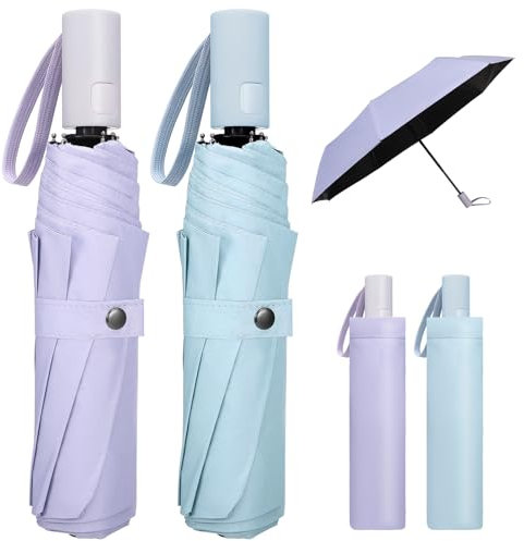 Patinadrift 2 Stück Sturmfester Automatik Mini Taschenschirm Mit Drucktaste - Kleiner Regenschirm für Kinder Schulranzen, Ultraleicht für Herren und Damen