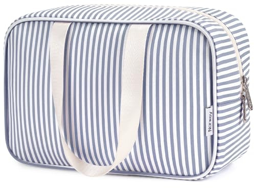 Narwey Trousse de Toilette Voyage Grande Trousse Maquillage Organisateur Accessoires Sac de Toilette Trousse Toilette Hommes Femmes (Rayures Gris Bleu)