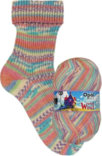 Opal Wirbelwind 4-fache Sockenwolle, 75% Schurwolle, 25% Polyamid, 425 m/100 g, Nadelstärke 2-3 mm (11476 zauberbuntes Licht)
