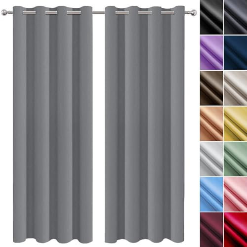 NINGBAI Verdunkelungsgardine/Wohnzimmer Vorhänge 200 x 100 cm Isolierend Kälteschutz Sonnenschutz Vorhang Blickdicht mit Ösen für Wohnzimmer, Dunkelgrau