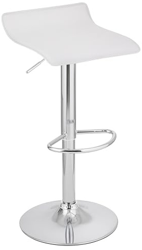 Baroni Home Taburete de Bar Giratorio con Altura Ajustable, Base Cromada con Reposapiés y Fondo Antiarañazos, Taburete de Cocina y Península, Fácil de Montar, 38x45x59-79 cm, Blanco 1 Pieza
