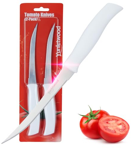 Yunletwood Tomato Knife 3rd Gen 2-Pack, Serrated Stainless Steel Blade, Ergonomic Handle, Precise Cuts for Tomatoes/Fruits/Veggies (White)