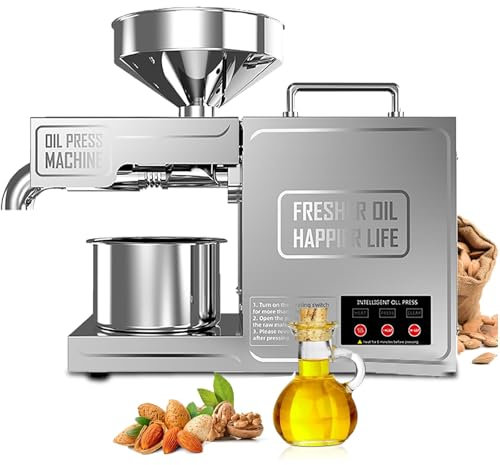 Dfdieratve Oil Press Machine, 820W Cold & Hot Press Automatic Electric Oil Maker for Home, Stainless Steel Household Oil Press Machine for Sunflower Seeds, Flaxseeds, Peanuts