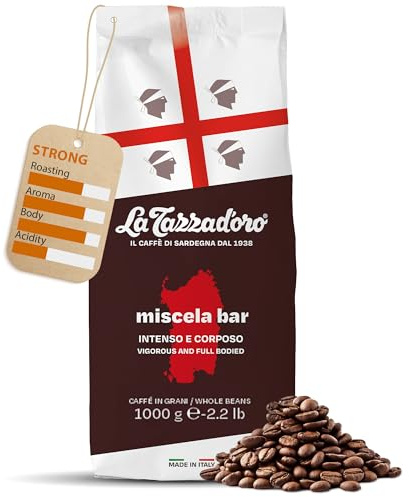 La Tazza D'oro Italian Coffee Beans 1kg (Medium Roast) - Miscela Bar from the Heart of Sardinia, Finest Whole Coffee Beans for Cafetiere, Moka Pot, Aeropress and Filter Brew - Part of the Kimbo Family