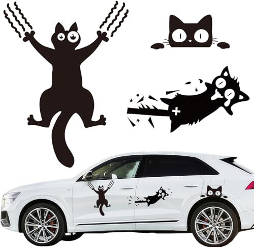 3 PCS Adesivi per Auto, Gatto Decalcomania Dell'autoadesivo Dell'automobile,Decorazioni Auto Vinile Automotive Decorazione Esterna Adesivo Autoadesivo per Porte Finestre Pareti Muro Moto Camper Laptop