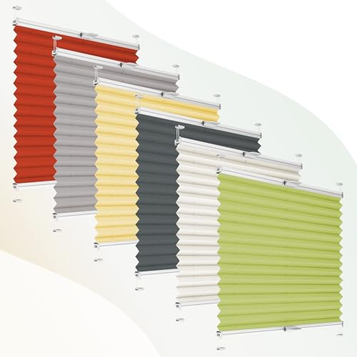 Plisart Plissee NACH MAß Klemmfix ohne Bohren - Breite 25–120 cm, Höhe 40–139 cm - Easyfix klemmträger - Thermo Plisseerollo - Rollo Jalousie, Faltrollo, Sichtschutz, Blickdicht, für Fenster & Tür