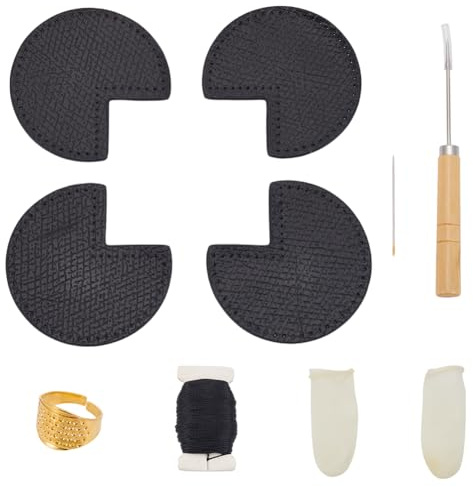 WEBEEDY Reparatur-Set für Taschenecken, Reparatur-Set für Taschen, Eckenschutz, schwarzer Lederstoff, Reparaturflicken mit Kegel, Nadel, Faden und Fingerlinge, zum Nähen, Reparieren von Ledertaschen