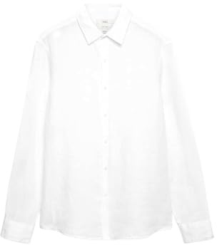Marks & Spencer Camisa de Lino Puro para Hombre, Ajuste Normal, Transpirable