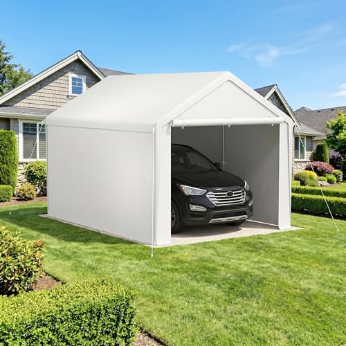 ACXIN Lagerzelt Carport Zeltgarage Garagenzelt, robuster Unterstand & Weidezelt mit PE Plane, UV-beständig wasserdicht Dachverstärkung & Bodenrahmen für Auto LKW SUV (Weiß, 3m x 4m)