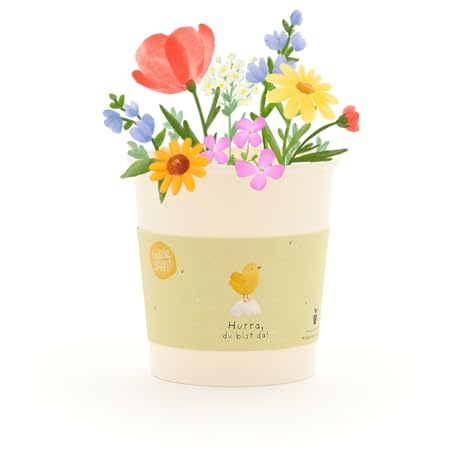 Wildblumen-Anzuchtset als Babygeschenk | Umweltfreundlicher Anzuchtbecher mit Wildblumen-Saatgut, Kokos-Quelltablette & Anleitung | Nachhaltige Geschenkidee für Geburten, Babypartys & Taufen