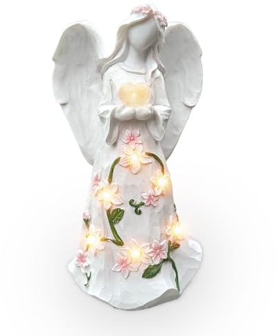 Tuzsocr Solar Engel Gartenstatuen, Schutzengel Figur für Friedhof, Trauernd Engel für Grab Wetterfest, Betende Engel Gartendeko mit LED Solarleuchten, Fairy Engel Skulptur für Außen,Rasen,Hof,Terrasse