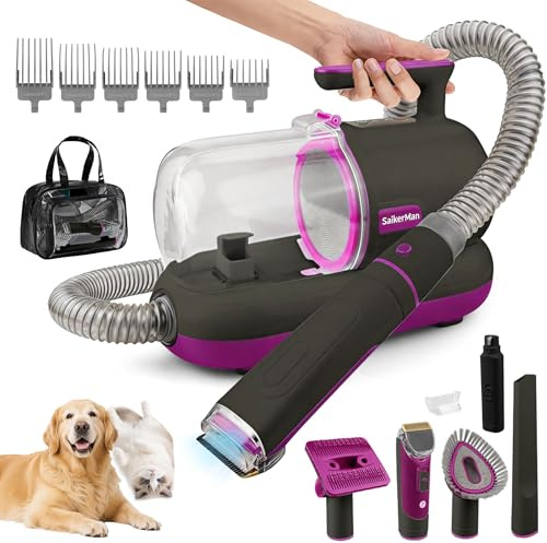 Dog Grooming Kit with Vacuum 11000Pa, 6-in-1 Dog Clippers Professional for Thick Hair, Low Noise 55dB Pet Trimmer for Grooming, Cat Hair Clipper with 3 Speeds, Pet Shaver and Comb