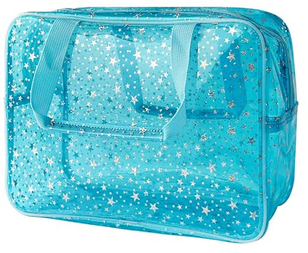 TotePrint Borsa per il trucco impermeabile in PVC con motivo a stelle per prodotti per il trucco e la cura inclusi 11,8 x 5,12 x 8,26, Blu., 11.81x5.12x8.27inch