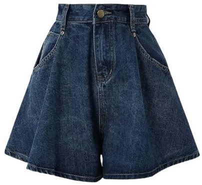 Faldas de invierno de cintura alta para mujer, talla grande, para verano, casual, línea A, pierna ancha, pantalones cortos adelgazantes, azul, S