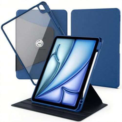 TXWLLIU Coque pour iPad (A16) 11 Pouces 11 Génération 2025/iPad 10 Génération 10,9 Pouces 2022, Coque Rotation à 360 Degrés Arrière Rigide Transparent, Veille/Réveil Automatique, Bleu