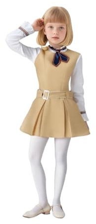 Megan-Kostüm für Kinder, 4-teiliges Halloween-Horror-Film-Kostüm, Outfit für Mädchen, Megan-Kostüm, Kleid mit Fliege, Socken, Gürtel, komplettes Set