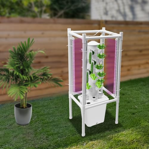 Kit di coltivazione idroponica verticale a 6 ripiani, per erbe, frutta e verdura, kit di coltivazione idroponica, 30 fori per piante, kit di coltivazione idroponica per giardino, 39 x 97 cm, bianco