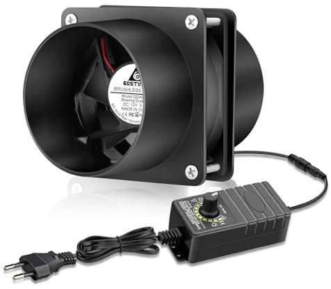 GDSTIME Rohrlüfter 80mm 12V Doppelte Kugellager Geschwindigkeit Kontrolle | rohrventilator 80mm 12v abluftventilator rohrlüfter 80mm 230v regelbar 4500U/min für PC Computer