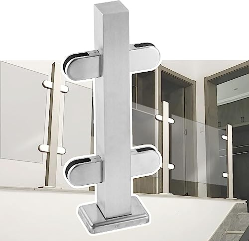 ZRQSMCX Ringhiera in Vetro per Interni, corrimano per Scale, Morsetti per ringhiere in Vetro Argentato con Guarnizione, Sistema di ringhiera in Vetro per corridoi e terrazze，Silver-Mid Post-65cm