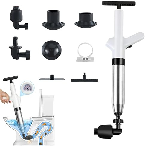 Toiletten Pömpel, Abflussreiniger Pumpe, Pressluft Rohrreiniger Kit (4 Saugadapter), Pömpel Abfluss zum Freimachen von Toiletten, Spüle, Badewanne, Boden, Abfluss