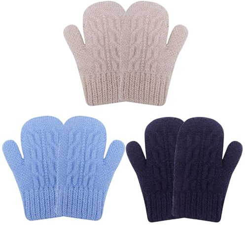 QKURT 3 pares de mitones para niños pequeños, guantes de invierno cálidos con dedos completos, forrados con forro polar, mitones térmicos, guantes mágicos unisex para bebés y niños de 1 a 5 años