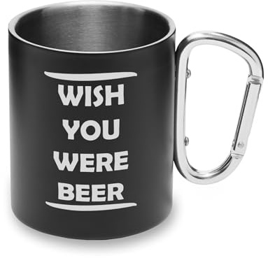 Lauthings Wish You were Beer Funny Metal Cup Carabiner Handle, Camping Mug