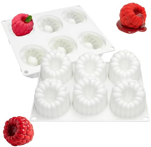 HECHKJ Moule en Silicone Framboise à 6 cavités, Moule à Framboises Trompe-l'œil, Moules Silicone Dessert Fruit, Moule Silicone Blanc Pour Gâteau, Mousse, Chocolat et Glaçons