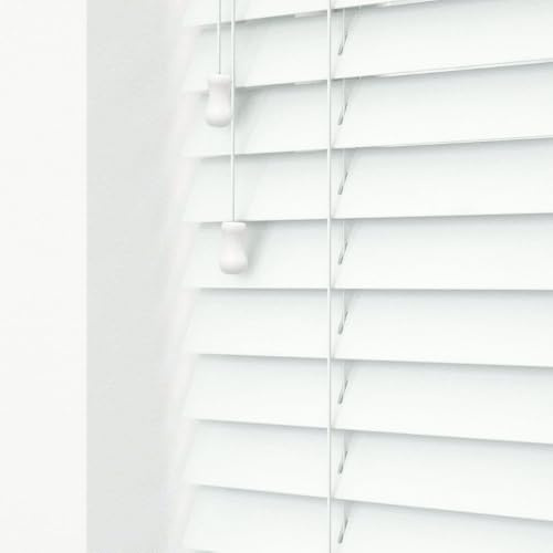 APEX FURNISHING White Faux Wood Venetian Blinds with Strings 50mm Slats Easy Fit Child Safe Trimmable Home Office Window Blinds (90cm x 150cm)