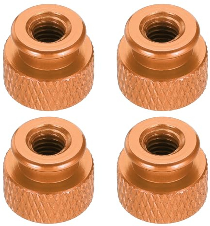 QUARKZMAN 4 st manuell räfflad mutter, M5 12 mm OD 10 mm höjd anodiserad aluminiumlegering 6061 handmutter, metallramskruvar för maskiner, DIY-montering, mörk orange
