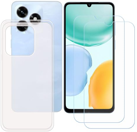 GYDQQKJ Funda para Honor X5C Plus + 2 Piezas Vidrio Protector de Pantalla Cristal Templado Film, Translúcido Suave TPU Silicona Cover Carcasa Caso Case para (6.74)